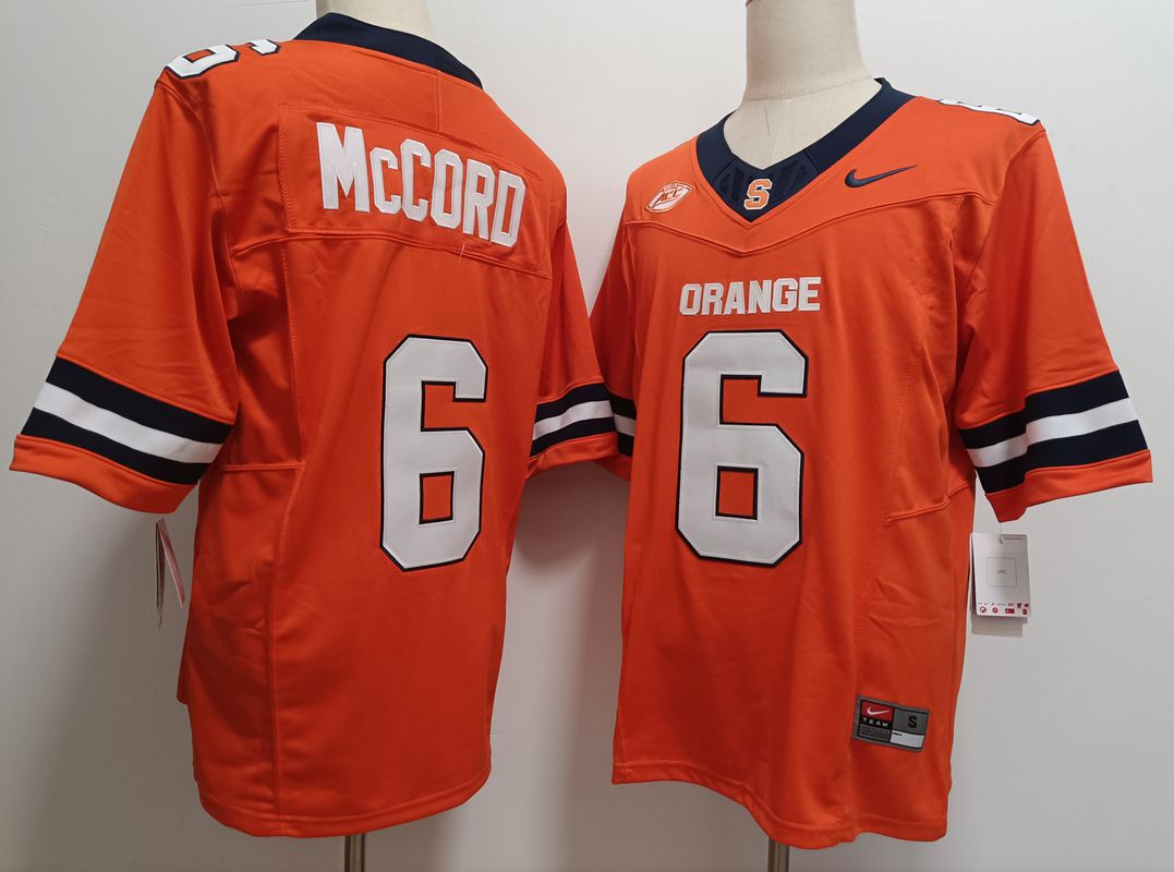Men Syracuse Orange #6 Mccord Orange Nike 2025 NCAA Jersey->ncaa teams->NCAA Jersey